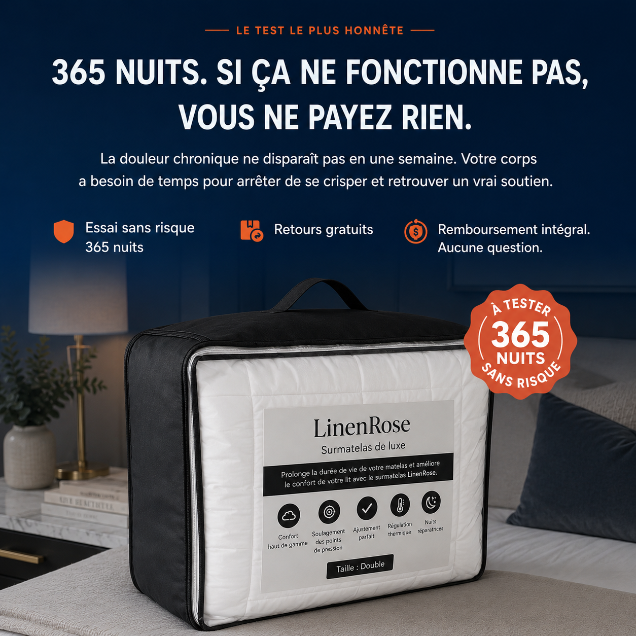 Cocoon™ Surmatelas 1000 GSM de luxe matelassé haut de gamme